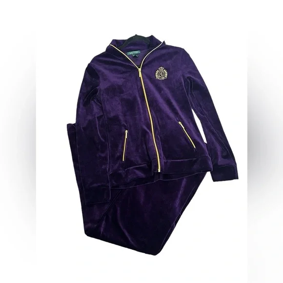 Lauren Ralph Lauren purple velvet 2 piece pants and jacket crest logo size m - Picture 2 of 11